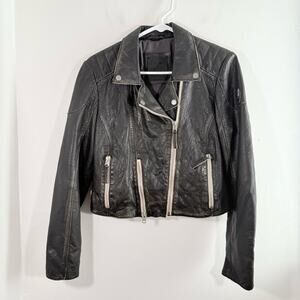 Mauritius Black 100% Lamb Leather Cropped Moto Jacket Regular Fit Medium 8